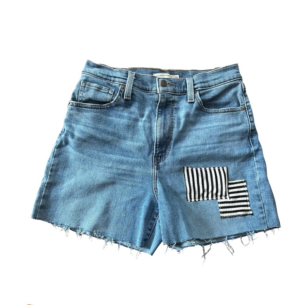Levi's Blue Jean Patchwork Shorts Distressed Cut-Off